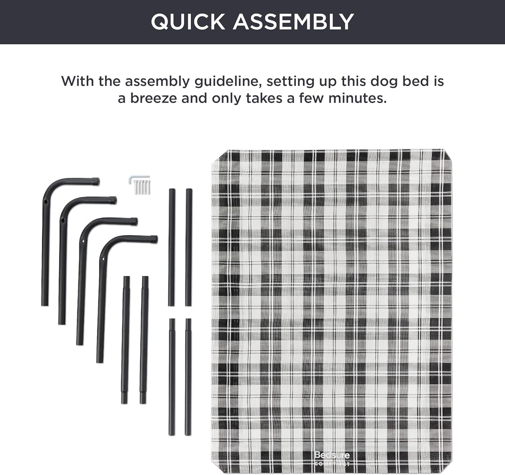 Bedsure Outdoor Elevated Dog Bed Large Sized Dog, Portable Indoor & Outdoor Cooling Raised Cot Pet Hammock Bed with Skid-Resistant Feet, Frame with Breathable Mesh, Checkered White, 49 inches