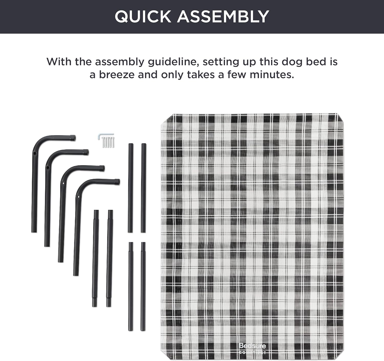 Bedsure Outdoor Elevated Dog Bed Large Sized Dog, Portable Indoor & Outdoor Cooling Raised Cot Pet Hammock Bed with Skid-Resistant Feet, Frame with Breathable Mesh, Checkered White, 49 inches