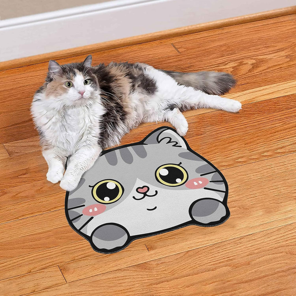 Pet Supplies Cat Feeding Bowl Mat - Absorbent, Easy Clean, Quick Dry for Cat Food and Water Dispenser - Grey, 19"x15"