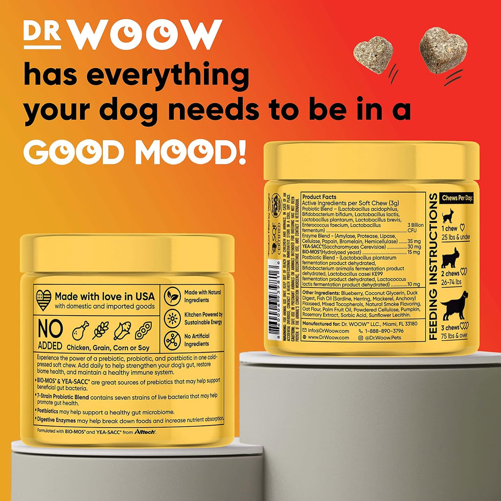 Probiotics for Dogs, Pet Dog Probiotics and Digestive Enzymes, Duck & Pumpkin Flavor Dog Probiotic Supplements, Dog Vitamins Dog Probiotic Chews and Prebiotics for Dogs, Dog Gas Relief