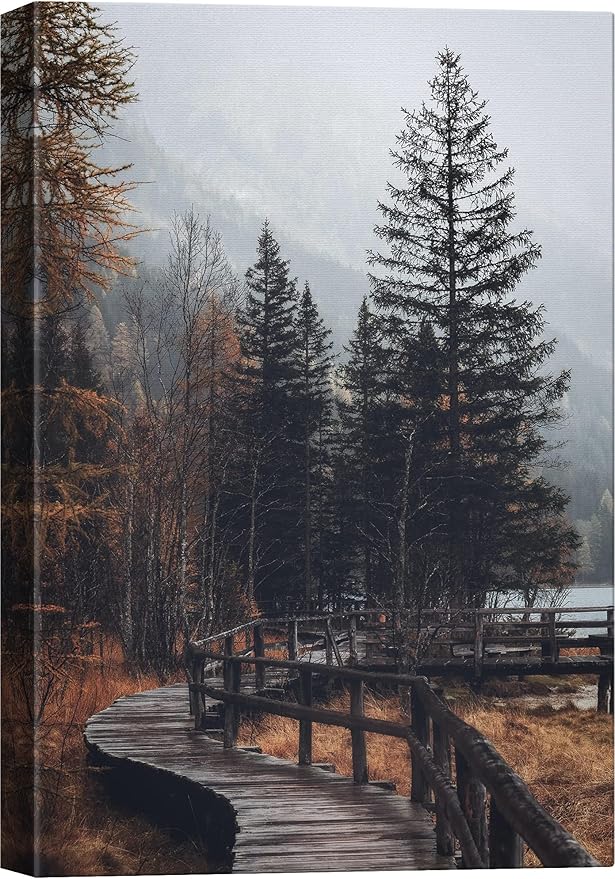 SIGNWIN Canvas Wall Art Autumn Dramatic Forest Landscape Living Room Orange Photography Rustic - 32x48 inches