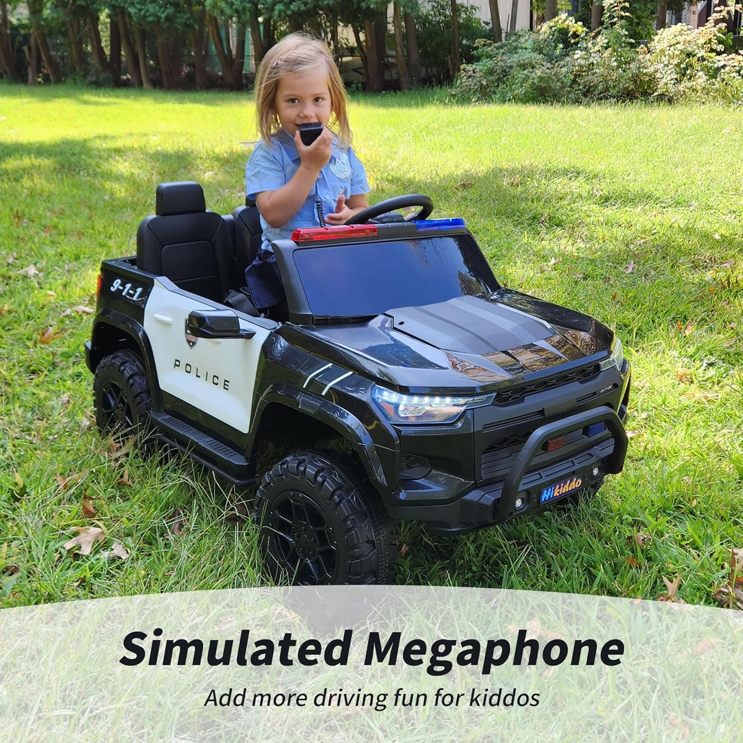 24V 10Ah Electric Police Car Ride on Toy for Big Kids, 4WD 2 Seater Kids Ride on Car SUV w/Remote Control, 4x200W Motors - Black