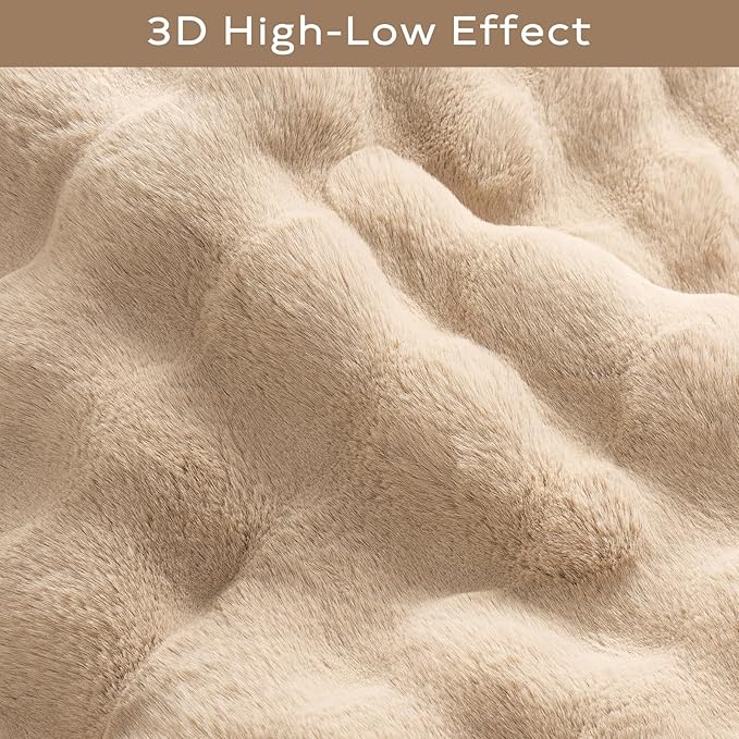 Ashler Faux Rabbit Fur Rug - Beige 5x7 FT Fluffy Soft Area Carpet, Rectangle Fuzzy for Living Room, Bedroom, Machine Washable Shaggy Nursery - 3D Bubble