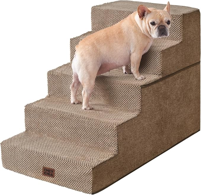 EHEYCIGA Dog Stairs for High Bed 25" H, 5-Step Extra Wide Dog Steps for Bed by EHEYCIGA