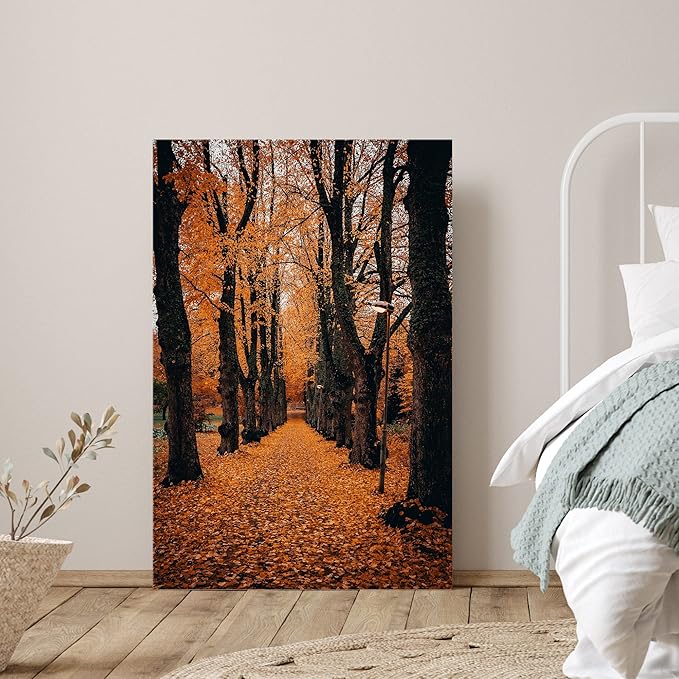 SIGNWIN Canvas Wall Art Orange Autumn Garden Path Nature Forest Photography Realism Rustic Scenic Dramatic Multicolor Cool for Living Room - 16"x24" inches