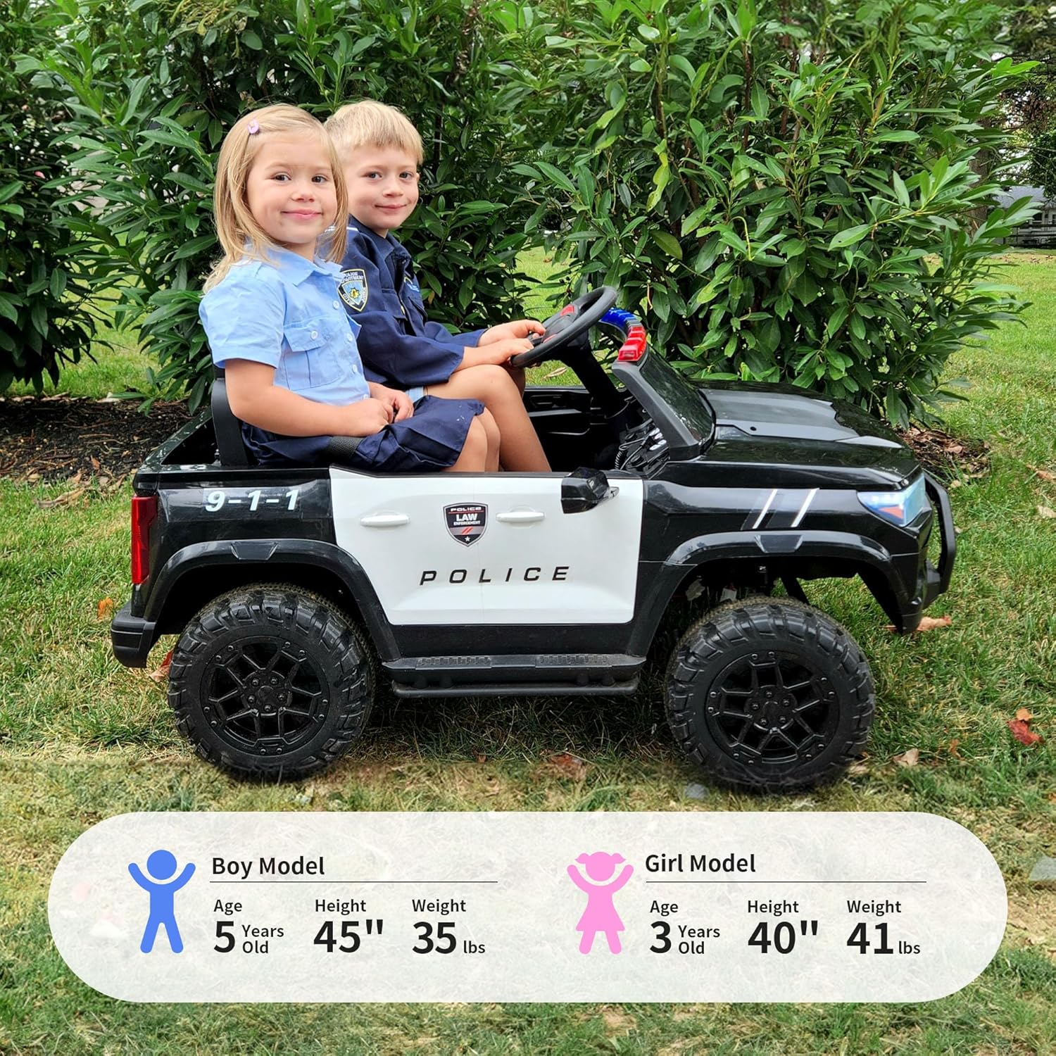 24V 10Ah Electric Police Car Ride on Toy for Big Kids, 4WD 2 Seater Kids Ride on Car SUV w/Remote Control, 4x200W Motors - Black
