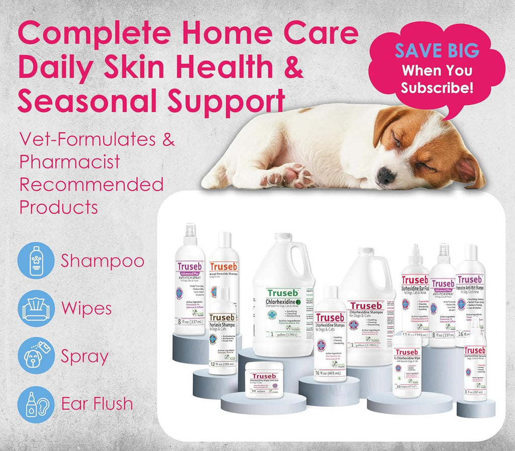Truseb Topical Ketoconazole and Chlorhexidine Shampoo for Dogs, Cats & Horses with Aloe Vera and Conditioner(USA) (Ketoconazole & Chlorhexidine Shampoo, 16 oz)