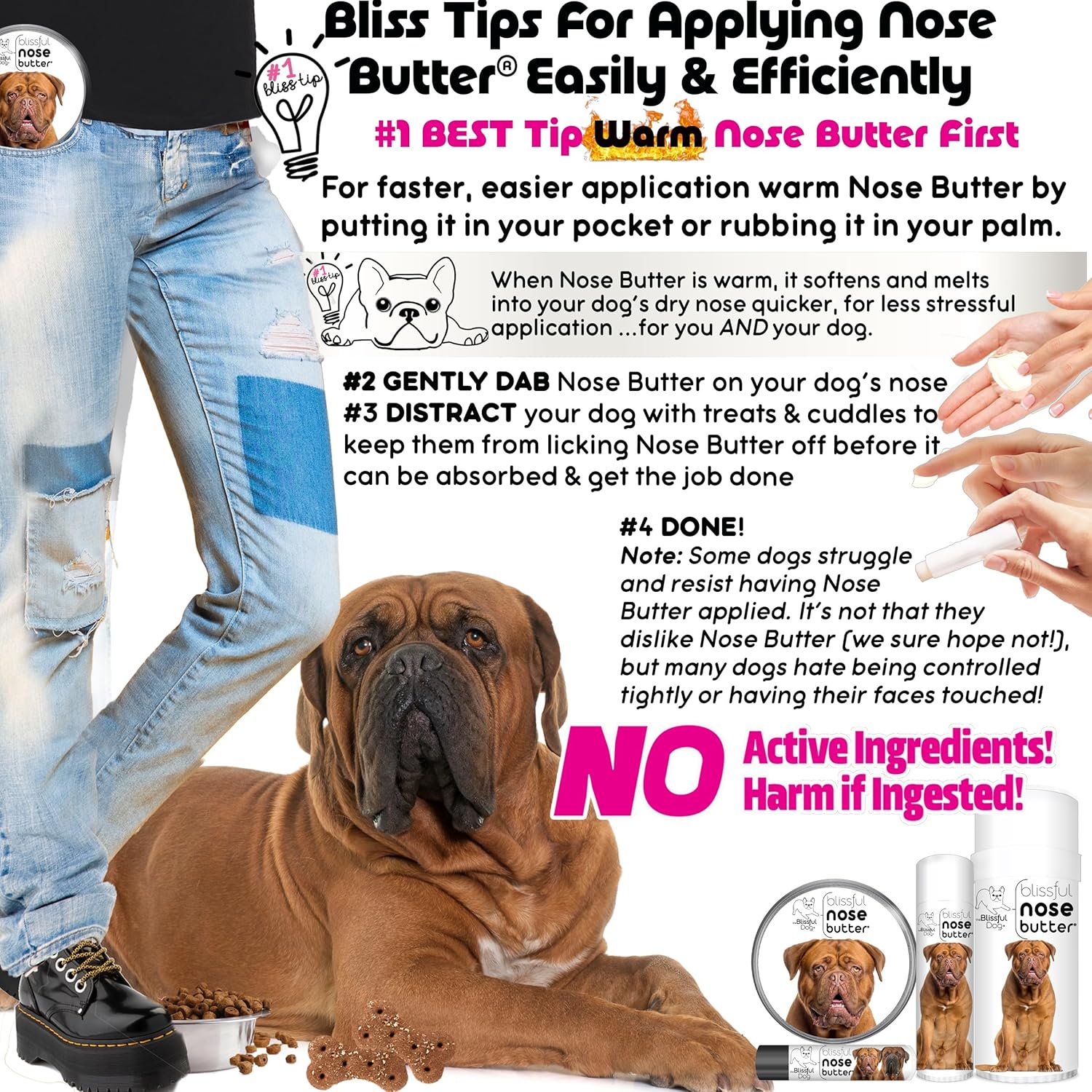 The Blissful Dog Dogue De Bordeaux Nose Butter, Versatile Dog Nose Balm for Dry Nose, Handcrafted Nose Moisturizer, Easy-to-Apply Dog Essentials, Unscented, 2 oz.