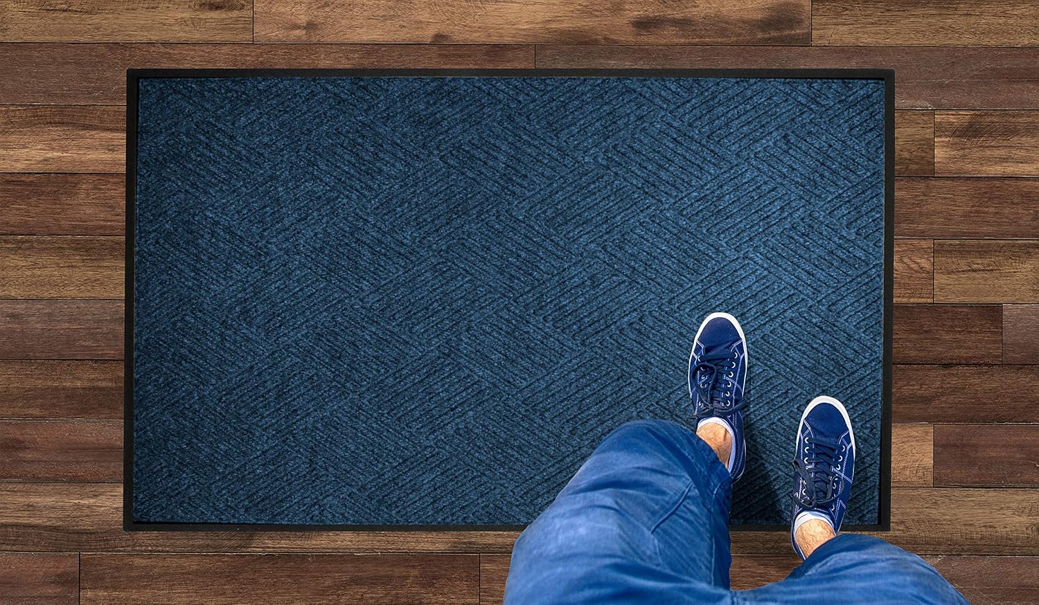 WaterHog Diamond | Commercial-Grade Entrance Mat with Rubber Border – Indoor/Outdoor, Quick Drying, Stain Resistant Door Mat (Navy, 4' x 10')