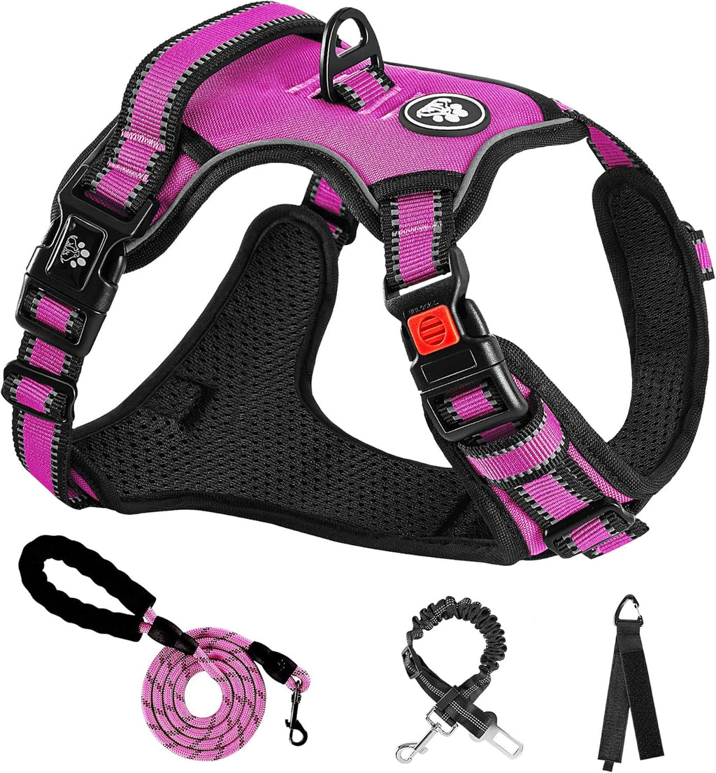 NESTROAD No Pull Dog Harness,Adjustable Oxford Dog Vest Harness with Leash,Reflective No-Choke Pet Harness with Easy Control Soft Handle for Large Dogs(Large,Fuchsia Pink)