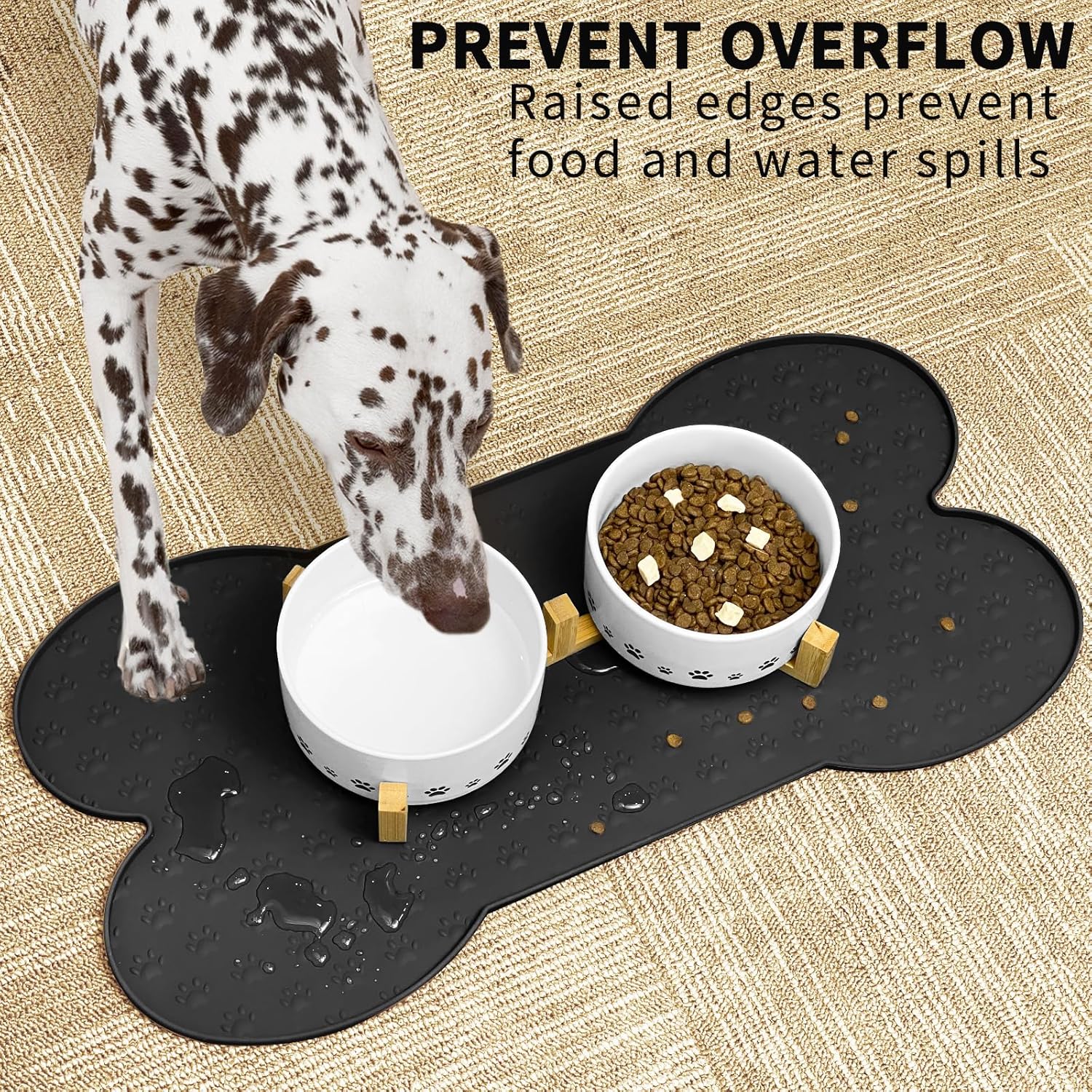 Dog Food Mat Anti-Slip Silicone Dog Bowl Mat Thicker Pet Placemat Waterproof Cat Feeder Pad with Raised Edge Puppy Kitten Feeding Mats Suitable Small Medium-Sized Dogs Cats Eating Tray