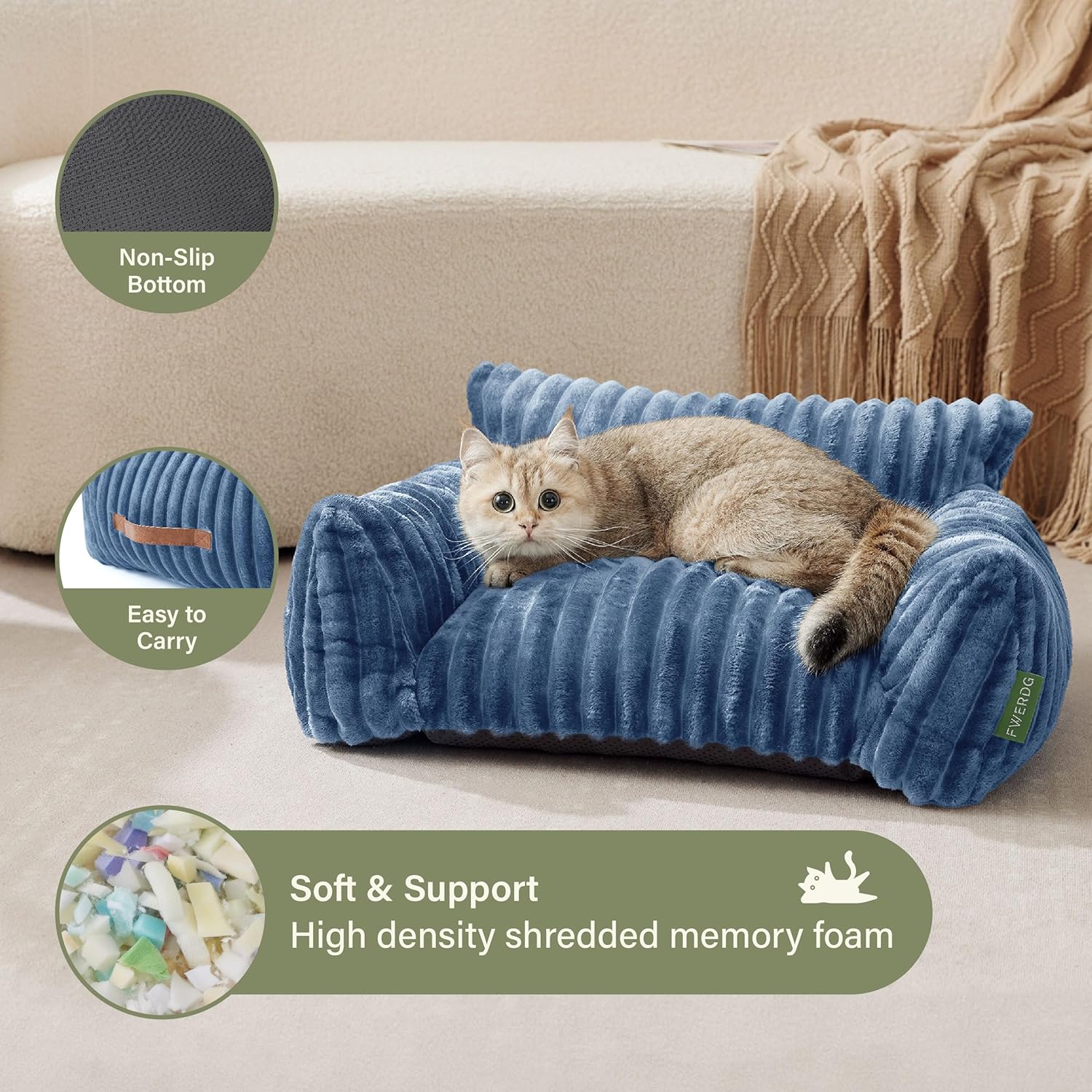 Cute Couch Bed for Pets, Supportive Cat Sofa for Indoor Cats, Medium Dog Sofa Bed for Medium Dogs, Blue, 30 inches