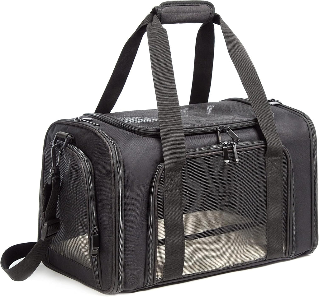 Cat Carrier Dog Carrier Pet Carrier Cat Bags for Small Medium Cats Dogs Puppies of 15 Lbs,of Airline Approved Small Dog Bag Soft Sided,Collapsible Travel Puppy Carrier(Large, Black)