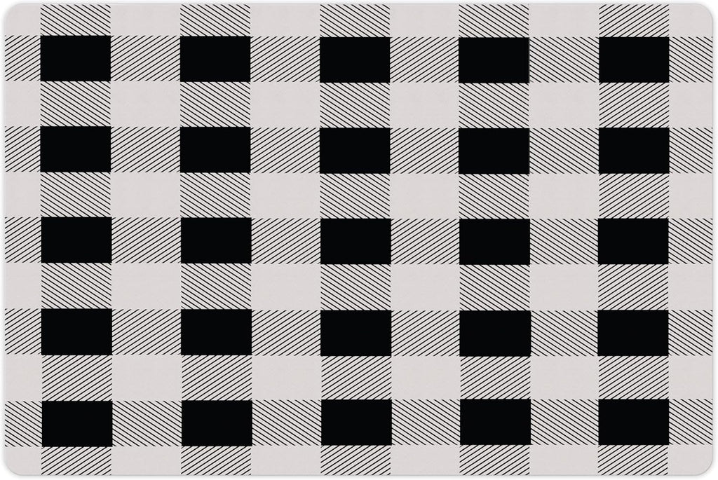 Lunarable Plaid Pet Mat for Food and Water, Monochrome Traditional Lumberjack Pattern Repating Checkered Squares Design, Non-Slip Rubber Mat for Dogs and Cats, 18" X 12", Grey Black