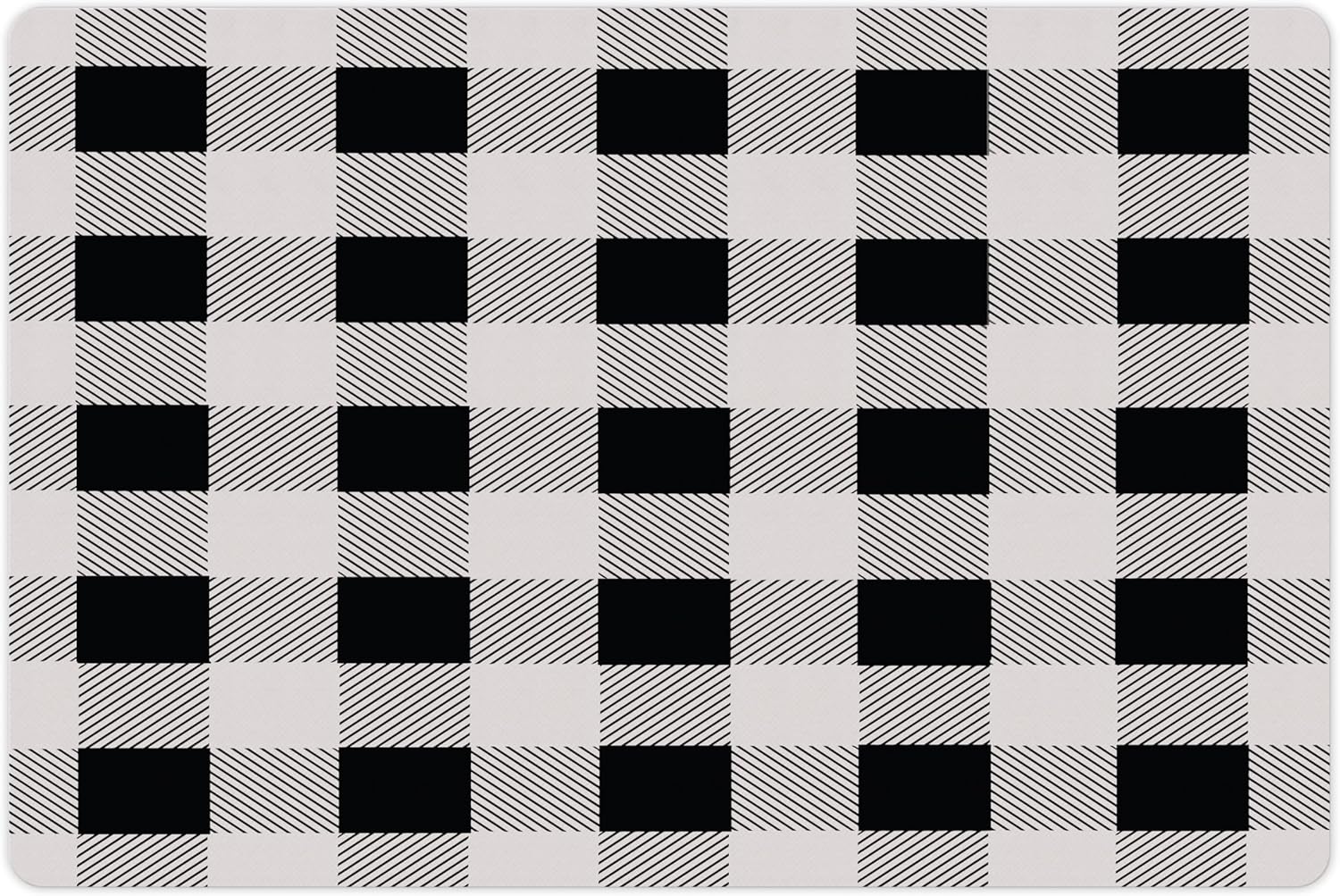 Lunarable Plaid Pet Mat for Food and Water, Monochrome Traditional Lumberjack Pattern Repating Checkered Squares Design, Non-Slip Rubber Mat for Dogs and Cats, 18" X 12", Grey Black