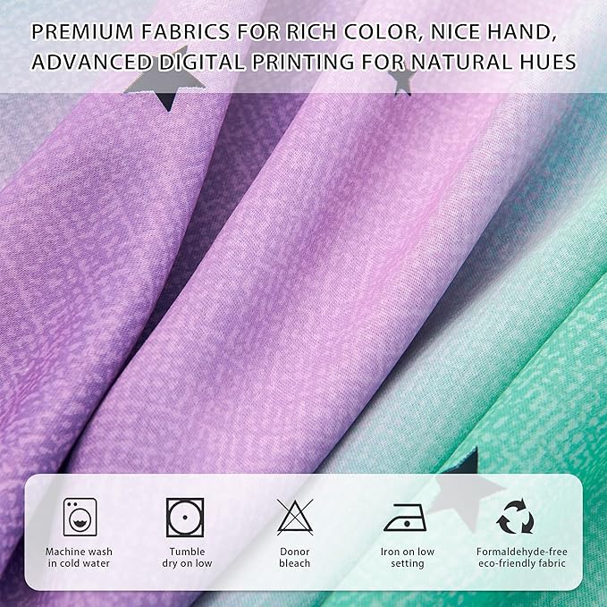 XiDi Purple Grey Green Curtains for Girls Bedroom 2 Panels Set, Rainbow Blackout Curtains for Kids Room Decor, Unicorn Wall Decals Drapes for Little Girl Nursery Room 63 Inches Long 52 Inches Wide