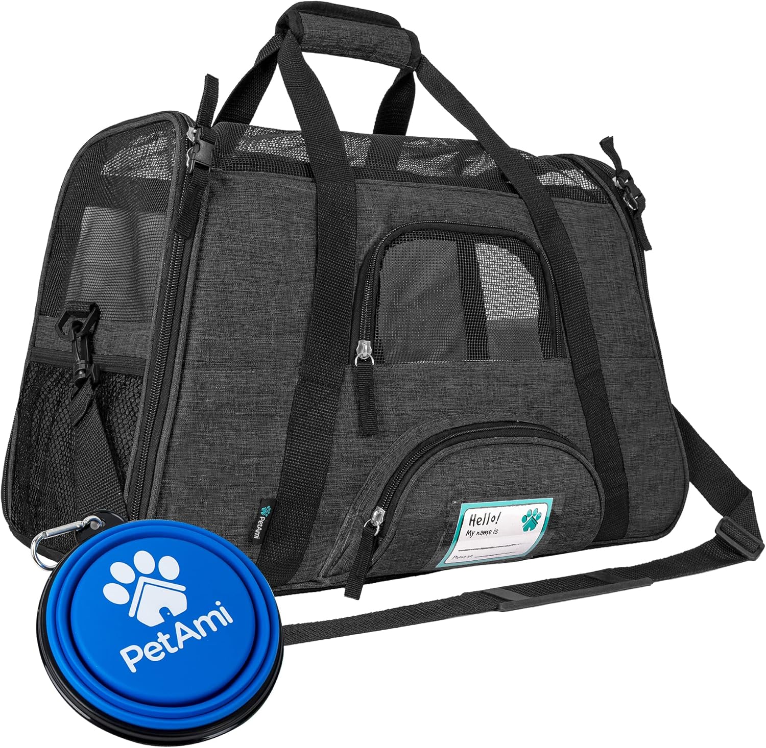 PetAmi Airline Approved Soft Sided Dog & Cat Carrier, Ventilated Pet Carrying Bag - Medium/Large, Heather Dark Gray
