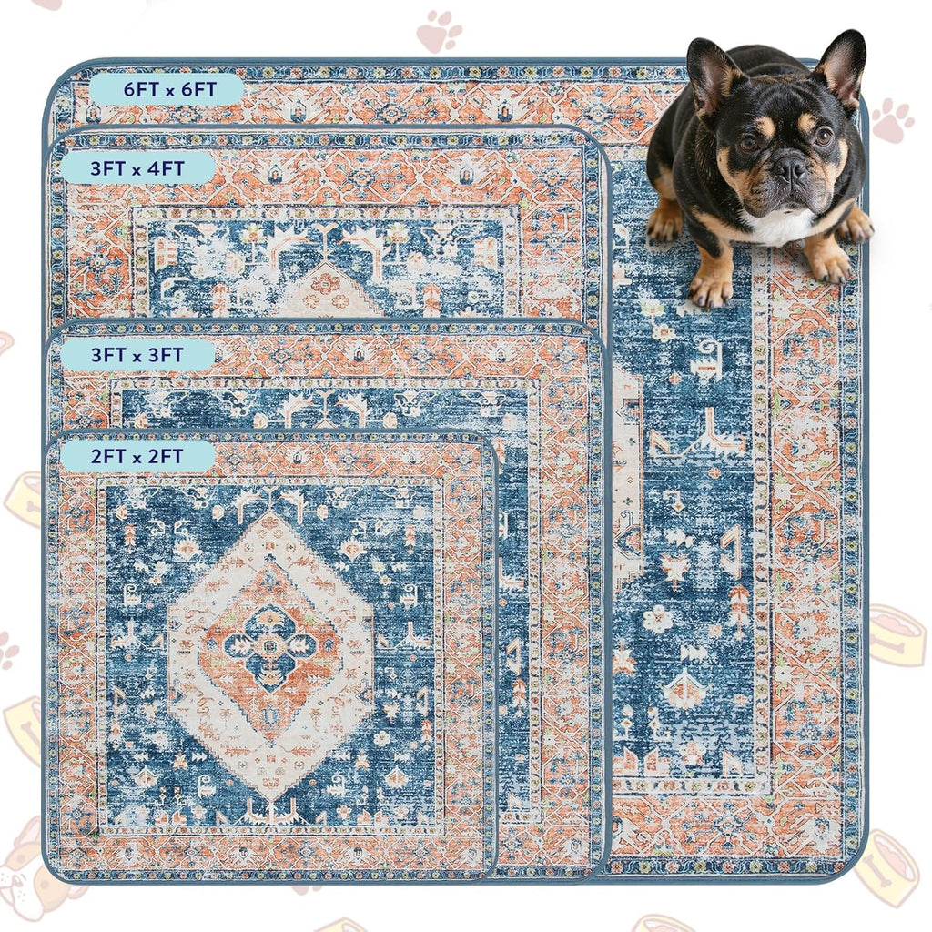 Lahome Super Absorbent Washable Pee Pads for Dogs - Secure Floor Protection - Non-Slip, Leakproof Reusable Pads for Training, Crates & Playpens (2 Pack, 36"x36", Beige Blue)