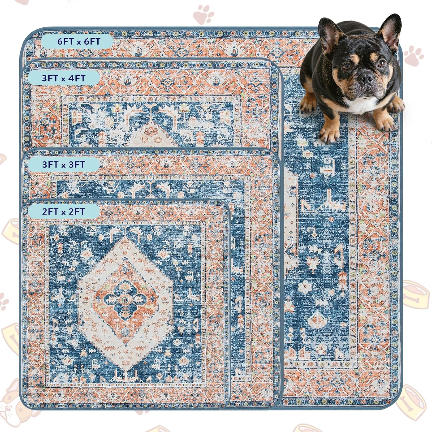 Lahome Super Absorbent Washable Pee Pads for Dogs - Secure Floor Protection - Non-Slip, Leakproof Reusable Pads for Training, Crates & Playpens (2 Pack, 36"x36", Beige Blue)