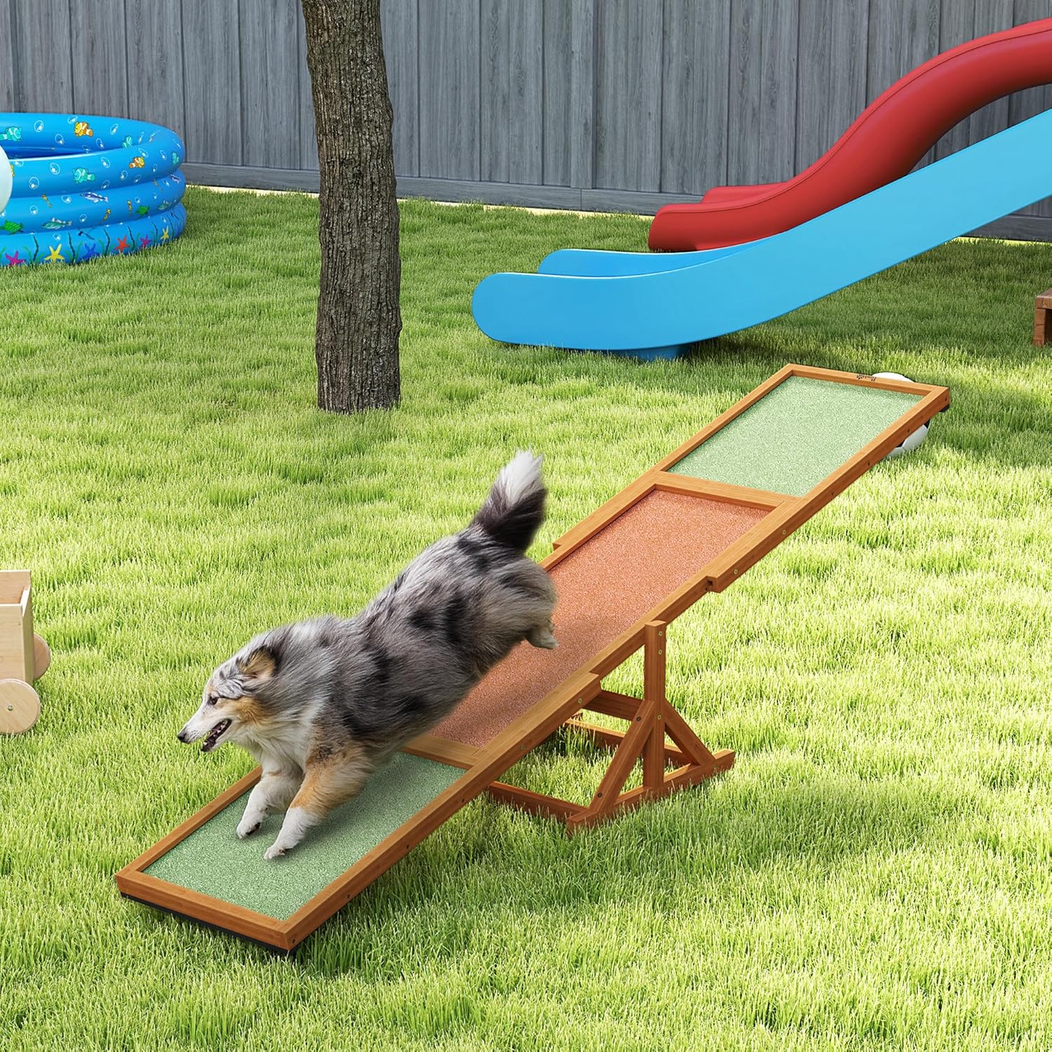 PawHut Wooden Dog Agility Seesaw for Training and Exercise, Platform Equipment Run Game Toy, Weather Resistant Pet Supplies, 83" L x 16" W x 14" H, Orange
