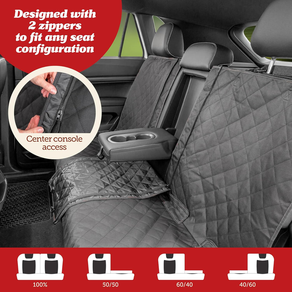 Lusso Gear Dog Car Seat Cover for Back Seat - 100% Waterproof - Full Protection from Mud, Scratches, Shedding - Non-Slip Rear Seat Protector for Dogs - Secure Fit for Car, Truck, SUV (Black)