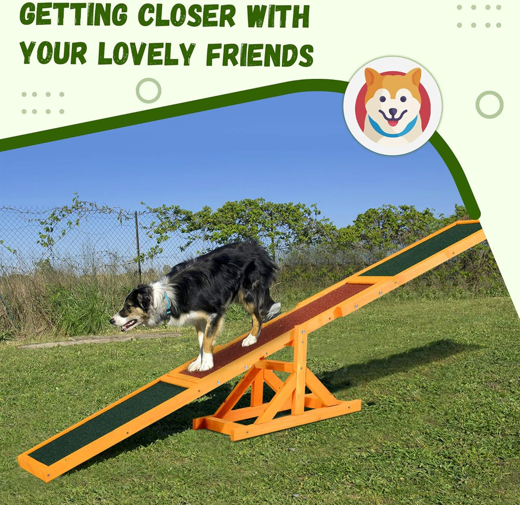 PawHut Wooden Dog Agility Seesaw for Training and Exercise, Platform Equipment Run Game Toy, Weather Resistant Pet Supplies, 71" L x 12" W x 12" H, Natural