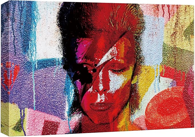 SIGNWIN Framed Canvas Wall Art David Bowie Ziggy Stardust Colorful Collage Graffiti & Street Art Famous People Pop Art Modern Urban Multicolor for Living Room, Bedroom, Office - 32x48 inches