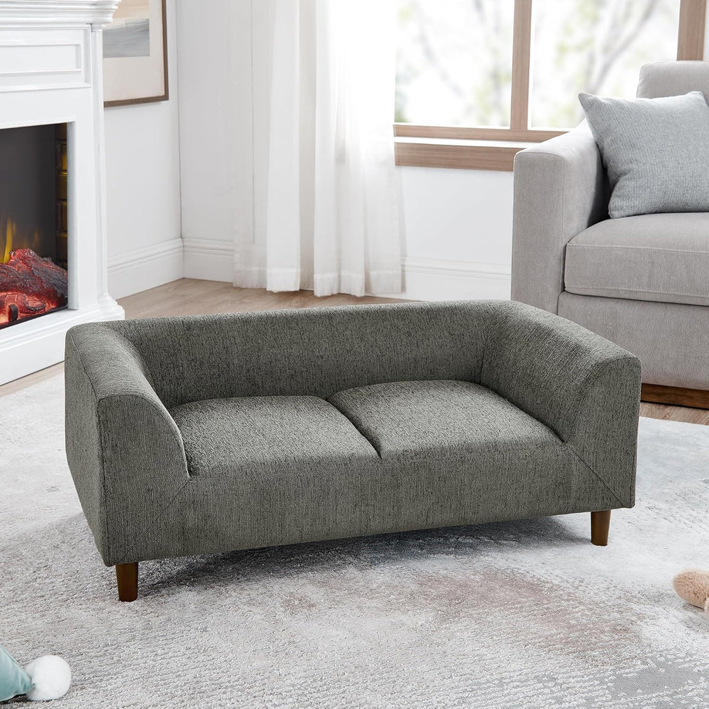 Dog Sofa Couch for Medium to Large Dogs, Memory Foam Dog Sofa Bed, Modern Elevated Pet Couch Bed with Wooden Legs for Medium and Large Dogs, Dark Grey