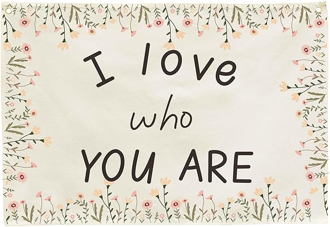 Nursery Canvas Banner-Hanging Rectangular Flag Sign Art for Nursery Kids Baby Girl Boy,Above Crib Playroom Babyroom Bedroom Door Decor,Baby Shower Christmas Gift-I Love Who You Are-28.5" L x 20" W