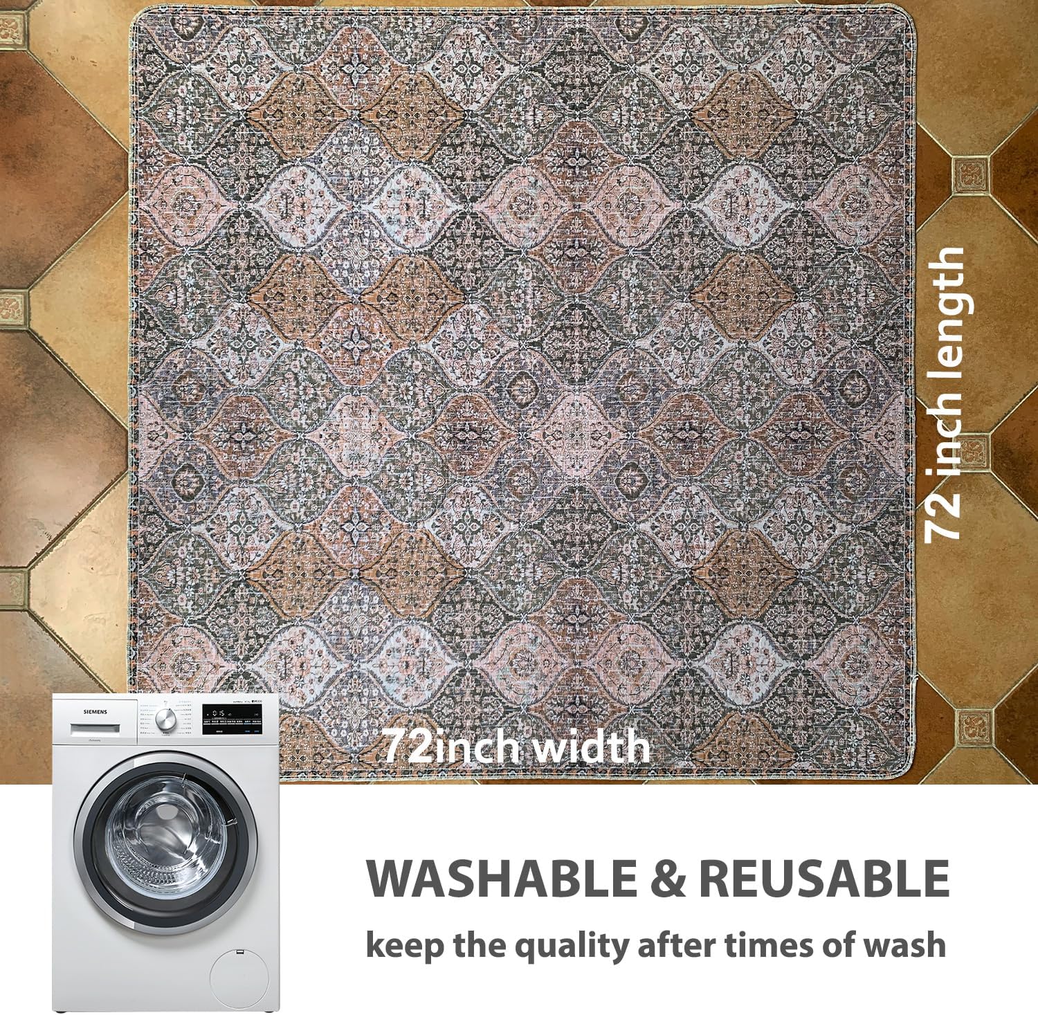 nunubaby 2PACK Washable Pee Pads for Dogs, Stylish, Non-Slip and Leak-Proof Pee Pads. Reusable Potty Pads for Dogs for Crates and Floors.(Brown/Multi, 72" x72")
