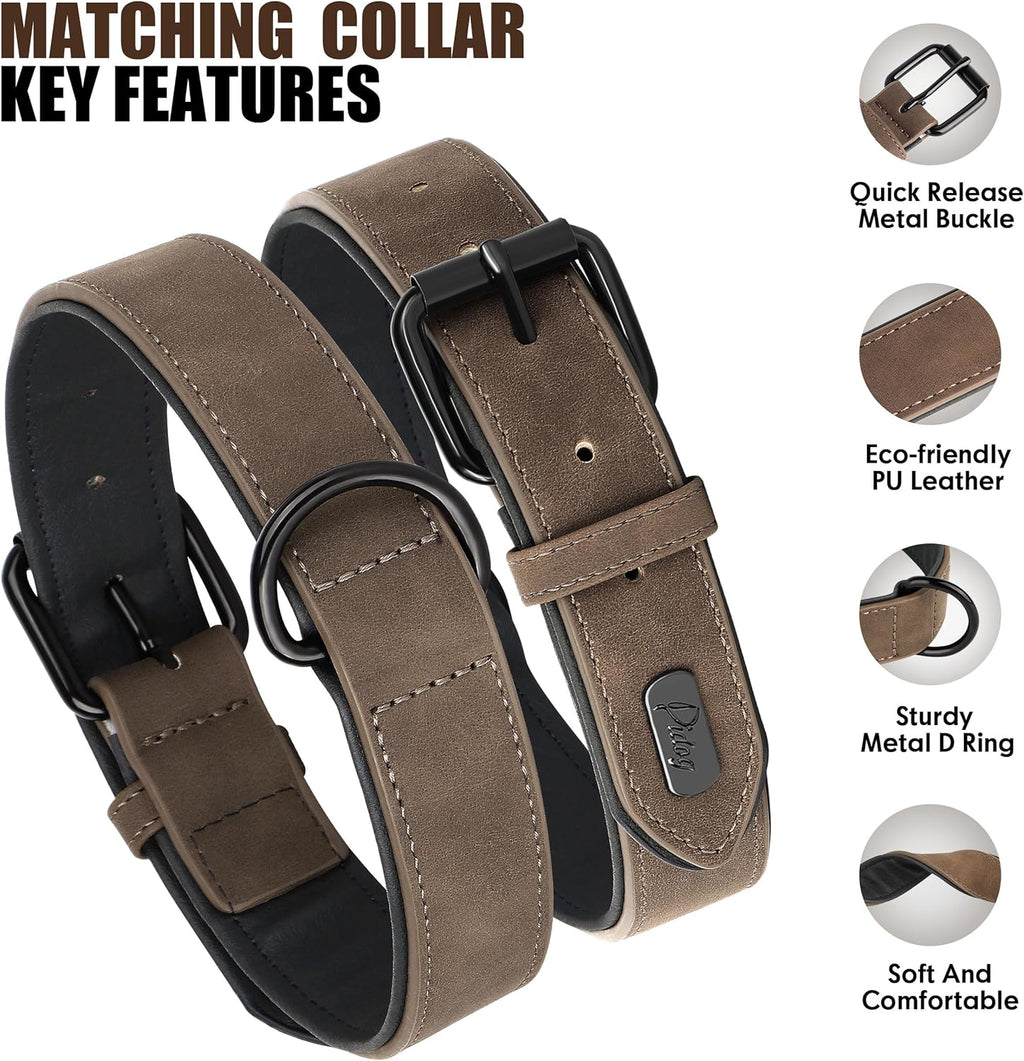 Didog Soft Padded Leather Dog Collar and Leash Set, Adjustable Dog Leash and Collar Set with Metal Buckle, Breathable Dog Collars with 4FT Leather Dog Leash for Small Medium Large Dogs, Brown, XL