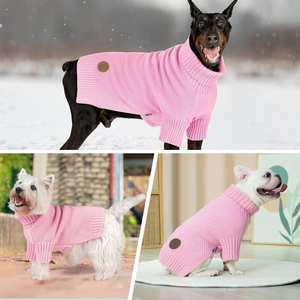 cyeollo Dog Sweater Knitwear Turtleneck Soft Knitwear Pullover Sweaters with Leash Hole Warm Dog Clothes for Large Dogs,Pink, XXXL
