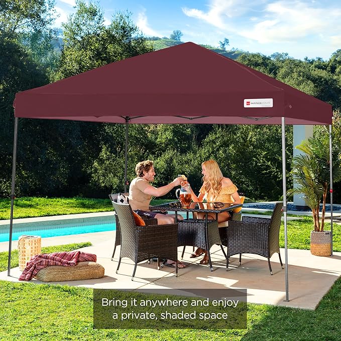 Best Choice Products 10x10ft 1-Person Setup Pop Up Canopy Tent Instant Portable Shelter w/ 1-Button Push, Case, 4 Weight Bags - Burgundy