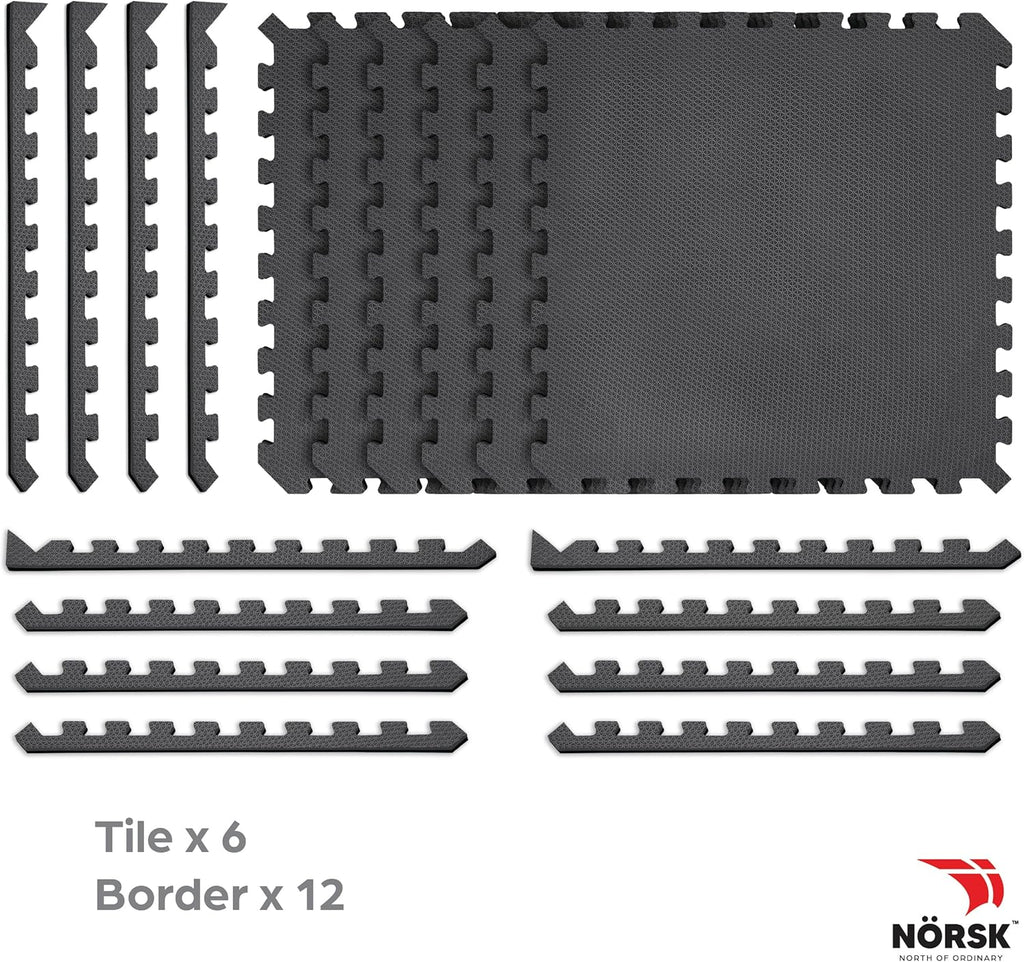 Norsk Dual-Sided Reversible 1/2" Foam Exercise Mats for Home Gym - Interlocking EVA Foam Tiles