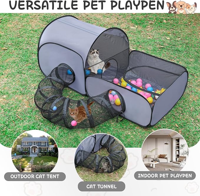 Tailtastic Pet Playpen with Surround Tunnel, Outdoor/Indoor Cat Playpen with - Image 4