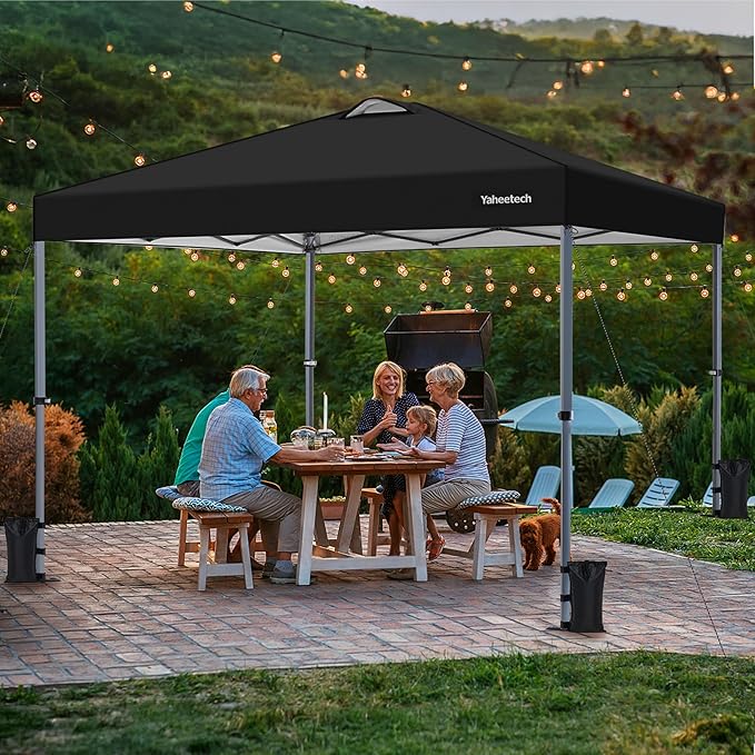 Yaheetech 10x10 Pop-up Canopy Tent w/Removable Pockets Sidewall for Extra Storage, Outdoor Sun Shelter Waterproof & Durable w/Wheeled Bag, Sandbags & Guylines for Beach Camping Party (Black)