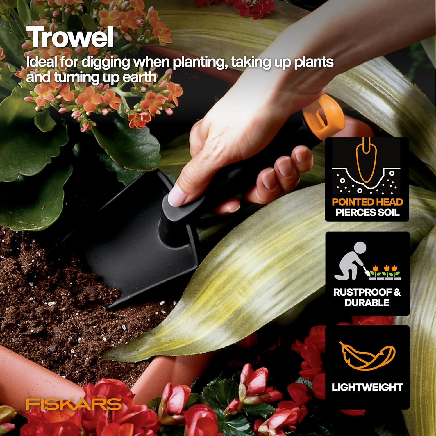 Fiskars Flower Gardening Tool Gift Set with Floral Pruner, Trowel, Cultivator, Garden Gloves, and Ultra-Light Kneeling Cushion for Outdoor Use (5 Piece Kit)