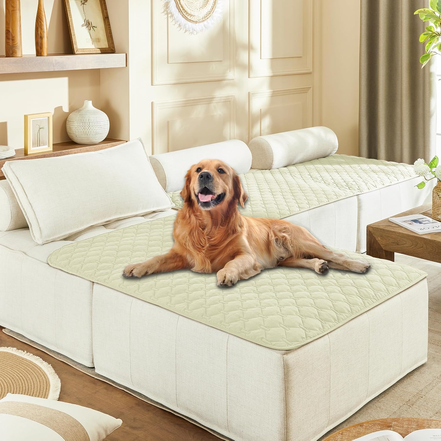 gogobunny 100% Double-Sided Waterproof Dog Bed Cover Pet Blanket Sofa Couch Furniture Protector for Puppy Large Dog Cat, Reversible (40x50 Inch (Pack of 1), Dark Cream/Light Cream)