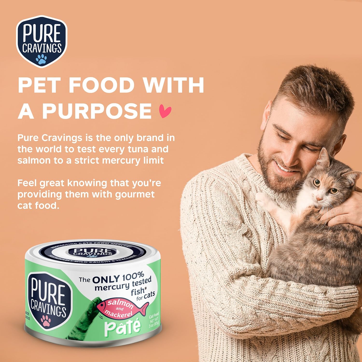 Salmon and Mackerel Pate, Canned Wet Cat Food, 100% Mercury-Tested, Moist Can Fish, Grain-Free Protein, Non-GMO, 12 Pack