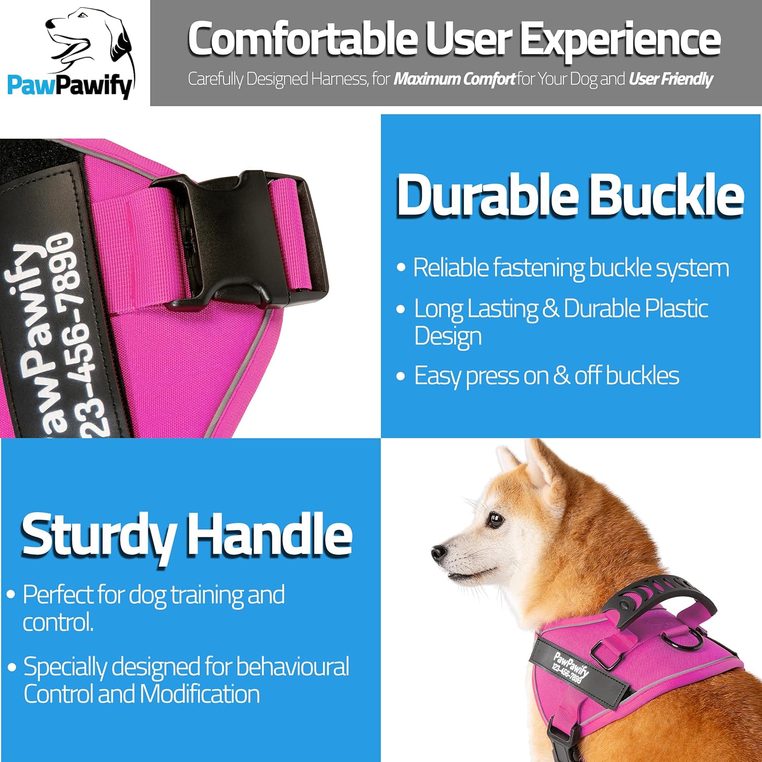 PawPawify Custom No Pull Dog Harness with Name and Phone Number, Heavy Duty Personalized Pet Vest to Prevent Tugging, Pulling, or Choking, Training and Walking (New Pink, L (40-60 LBS))
