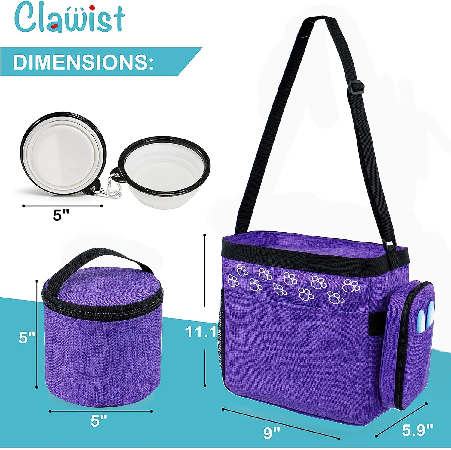 Dog Travel Bag with Treat Pouch, Airline Approved Dog Bags for Traveling, 2 Dog Food Travel Container, 2 Travel Bowls, Weekend Dog Travel Bag for Supplies, Dog Travel Kit Accessories