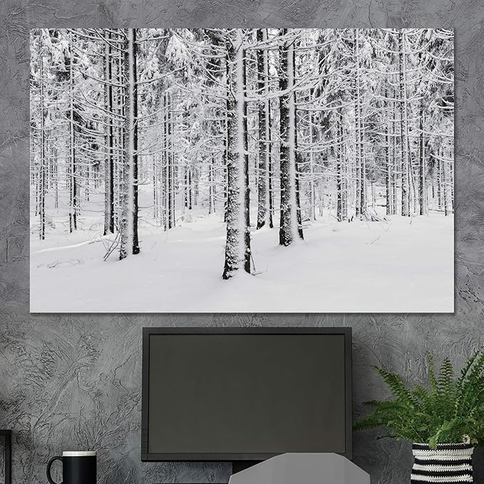 SIGNWIN Canvas Wall Art Winter Snow Covered Birch Trees on The Hillside Nature Forest Modern Art Traditional Scenic Dramatic Black and White for Living Room, Bedroom, Office - 32x48 inches