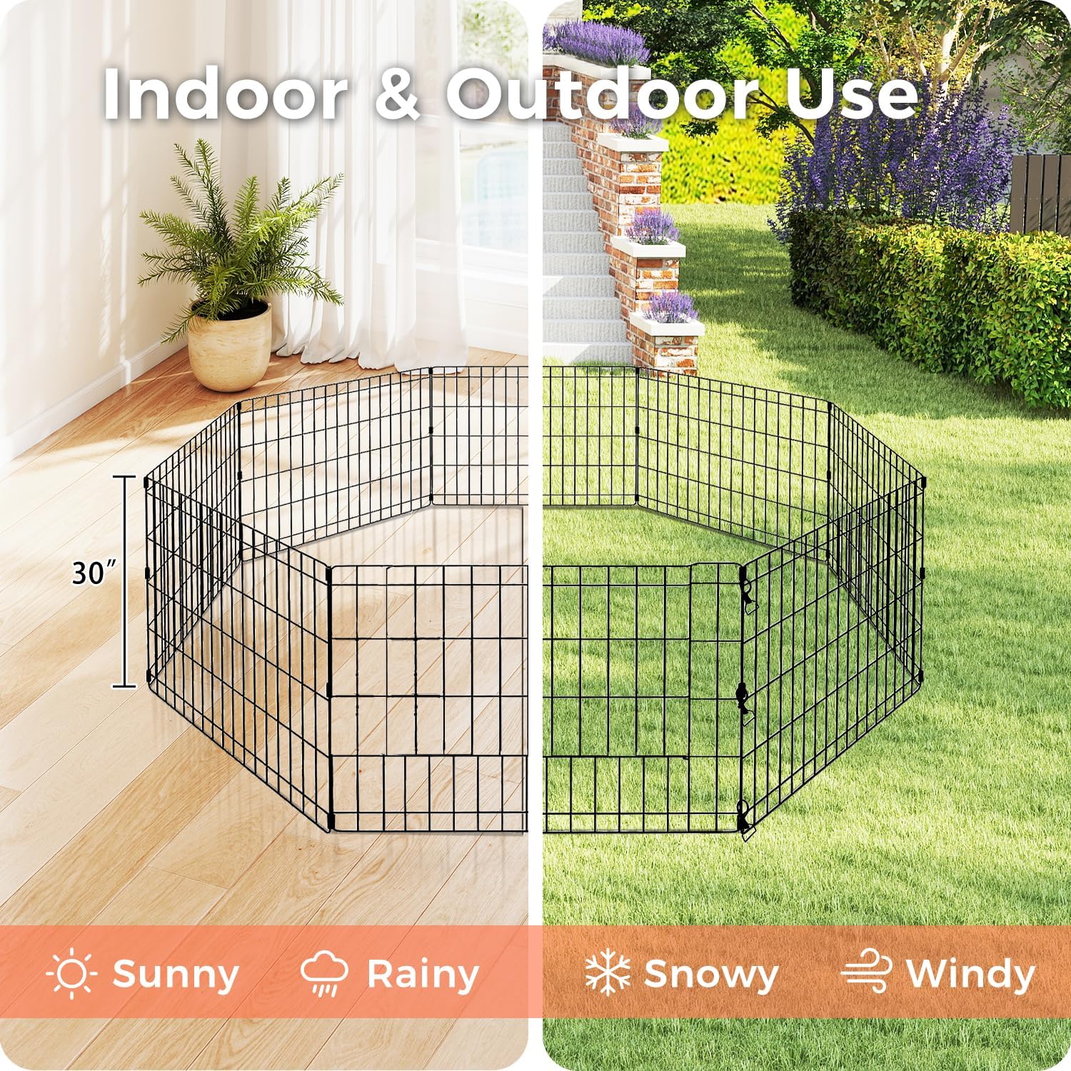 Foldable Dog Playpen 30" Height 8 Panels Metal Exercise Pen No Door - Indoor/Outdoor Puppy Playpen for Small Dogs, Portable Pet Fence for Yard Garden Camping, Black
