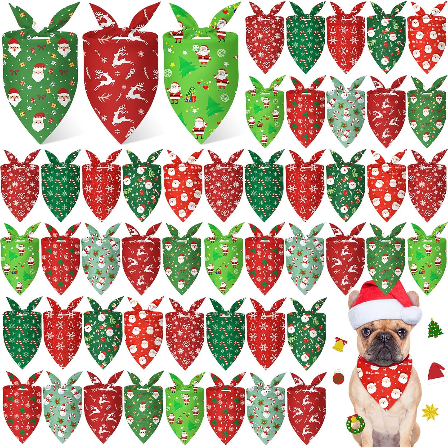 Weewooday 50 Pcs Christmas Bandanas for Dogs Xmas Bandanas Bulk with Santa Snowflake Candy Cane Soft Bibs Adjustable Triangle Doggie Scarf for Small Medium Large Pet (25.6 x 17.7 x 17.7 Inch)