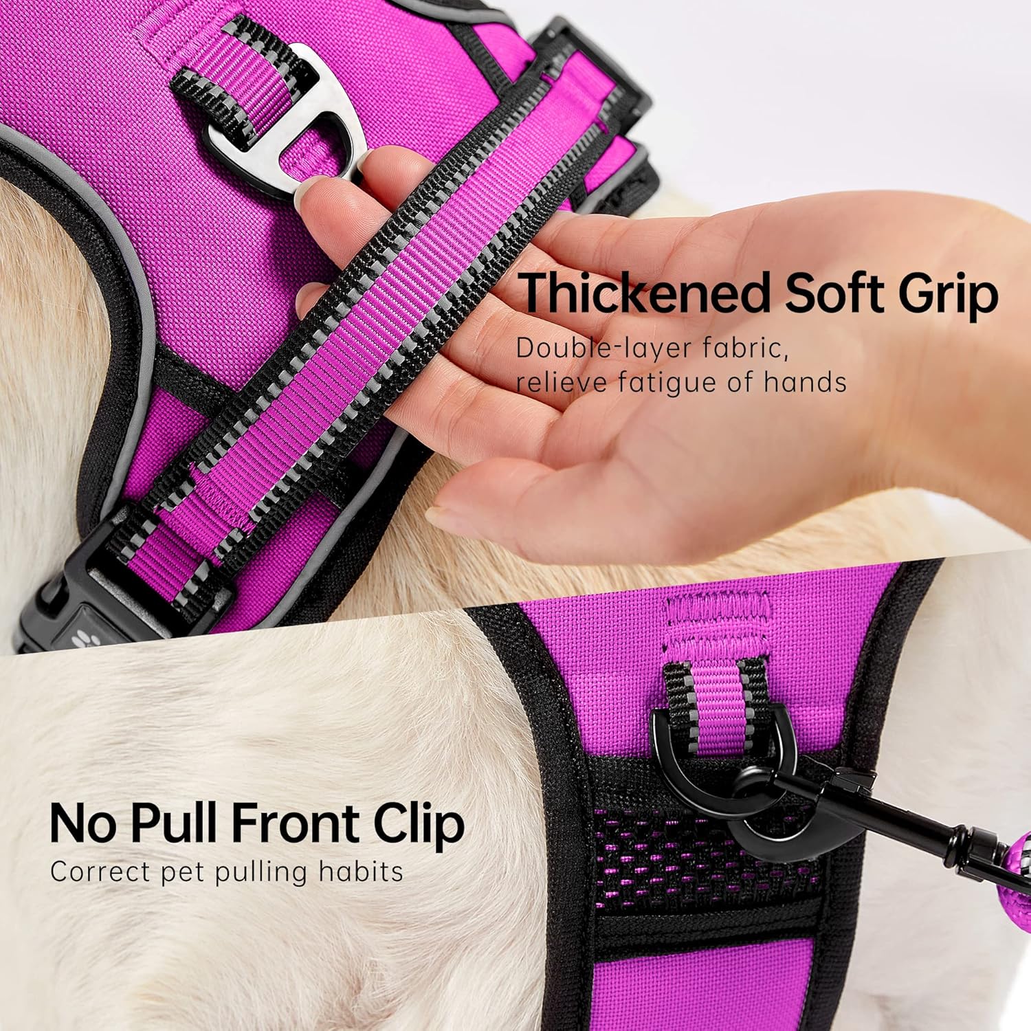 NESTROAD No Pull Dog Harness,Adjustable Oxford Dog Vest Harness with Leash,Reflective No-Choke Pet Harness with Easy Control Soft Handle for Large Dogs(Large,Fuchsia Pink)