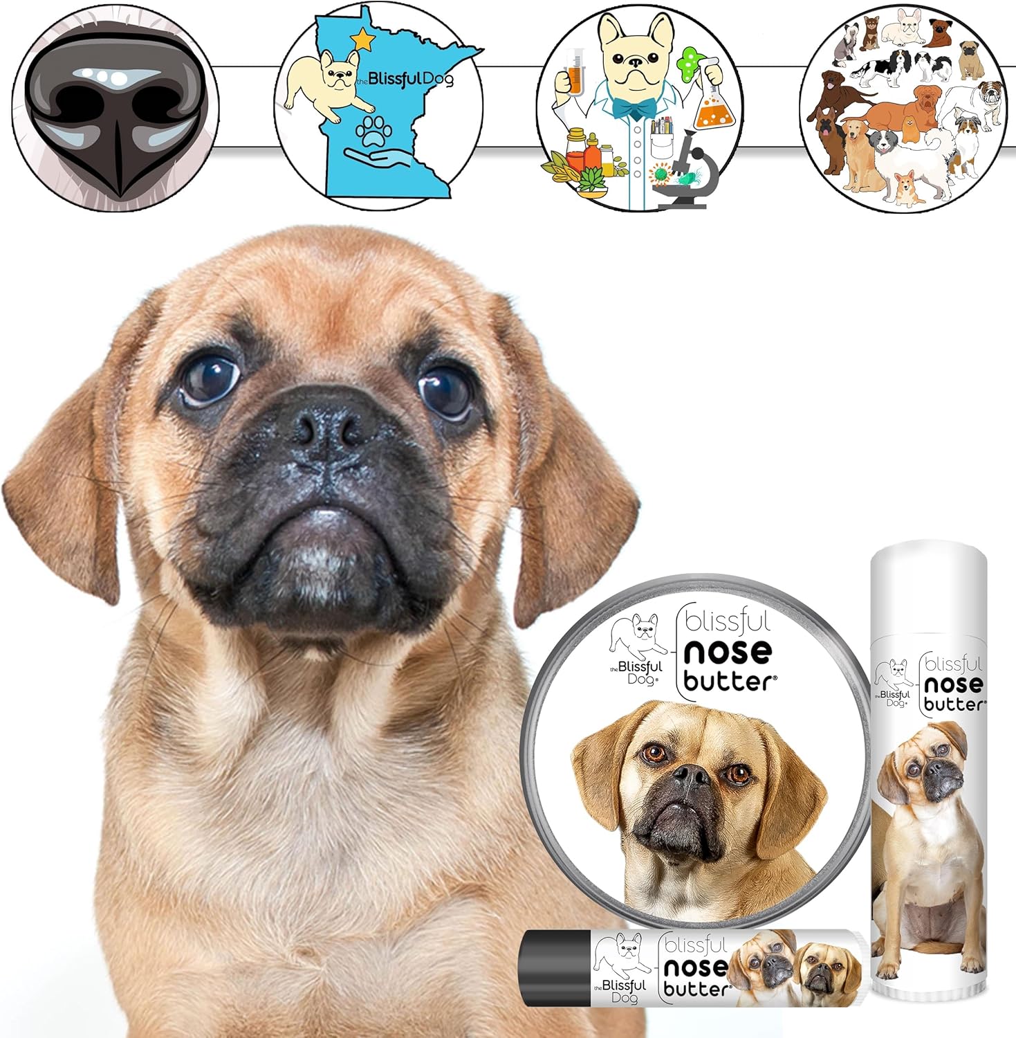 The Blissful Dog Puggle Unscented Nose Butter - Dog Nose Butter, 8 Ounce