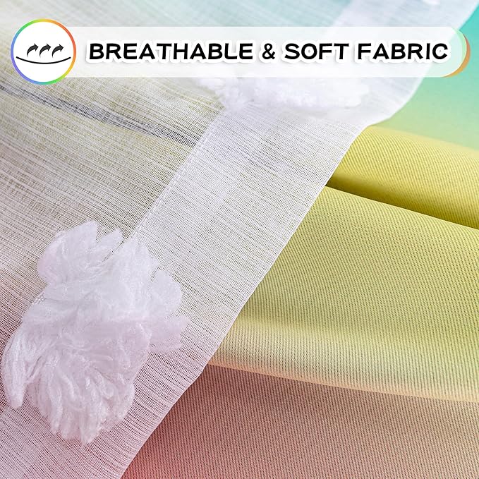 MYSKY HOME Rainbow Curtains for Boys Bedroom Kids Curtains 54 Inches Length White Pom Pom Sheer Small Window Curtains Nursery 2 Panels Double Layer Curtains Grommet Room Darkening Curtains, W52 X L54
