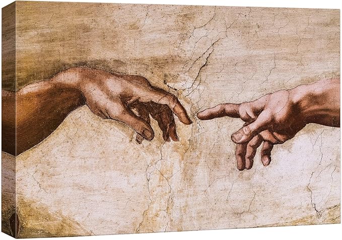 SIGNWIN Framed Canvas Wall Art Hands of God, Creation of Adam by Michelanglo Graffiti & Street Art Famous People Pop Art Modern Urban Multicolor for Living Room, Bedroom, Office - 12x18 inches