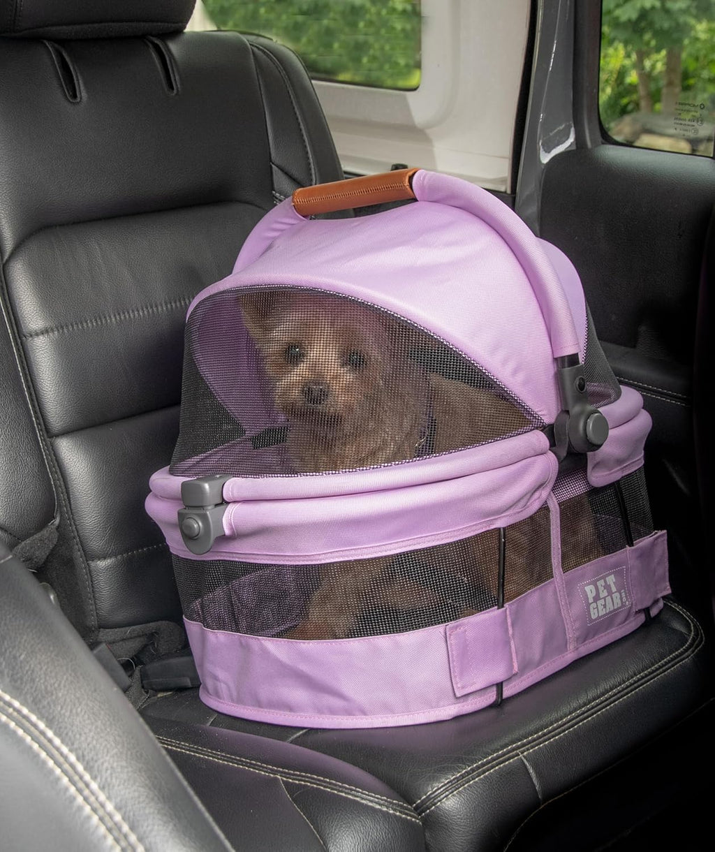 Pet Gear No-Zip View 360 Ultra Lite Pet Safety Carrier & Car Seat for Small Dogs & Cats Push Button Entry, 15", Larkspur,View 360 Ultra Light 15-inch,Larkspur