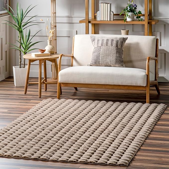 nuLOOM Jeni Taupe, 6' Square, Solid Faux Rabbit, Fluffy and Cozy, High Traffic, Stain Resistant, Easy Clean, Durable Washable Area Rug for Bedroom, Living Room, Dining, Den, Foyer, Entryway